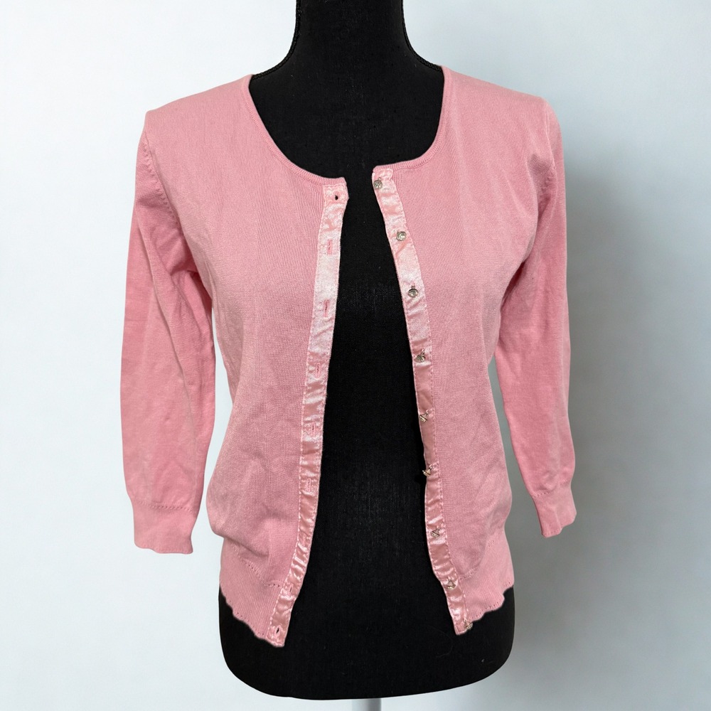 K&C Vintage-Inspired Pink Lace Back‎ Cardigan Cottagecore Grandmacore Fairycore